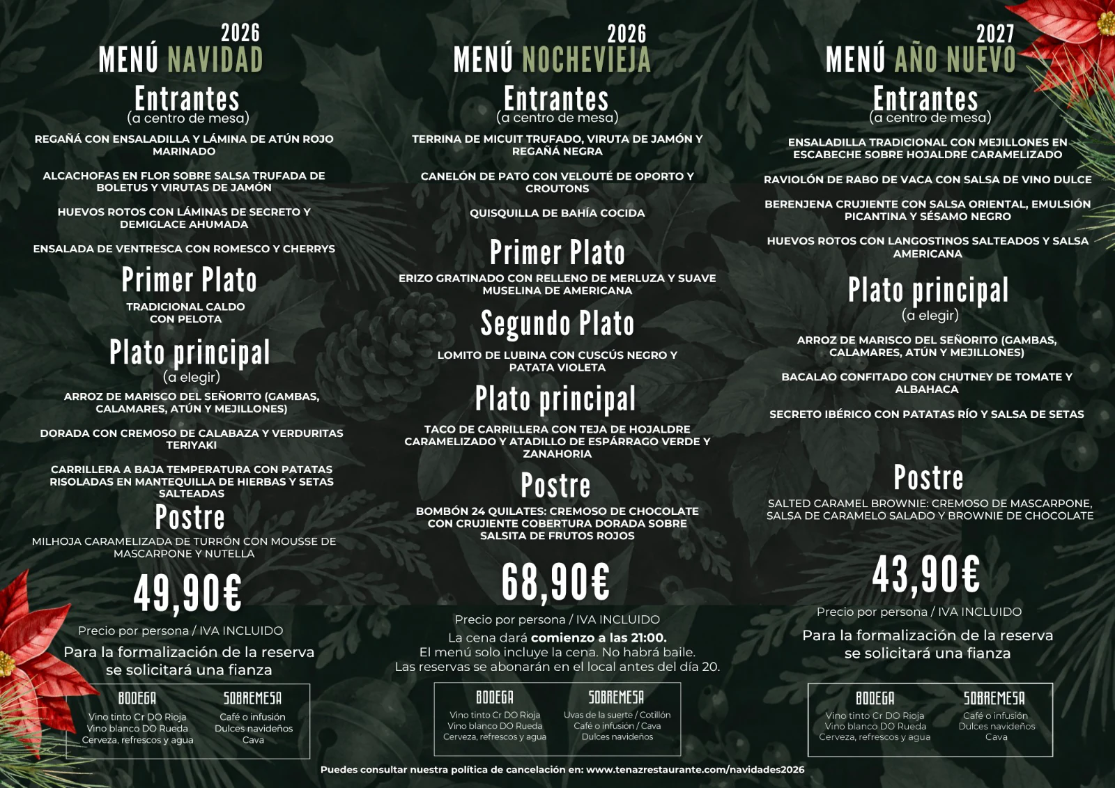 Menús de Navidad 2026, Nochevieja 2026 y Año Nuevo 2027 de Restaurante Tenaz
